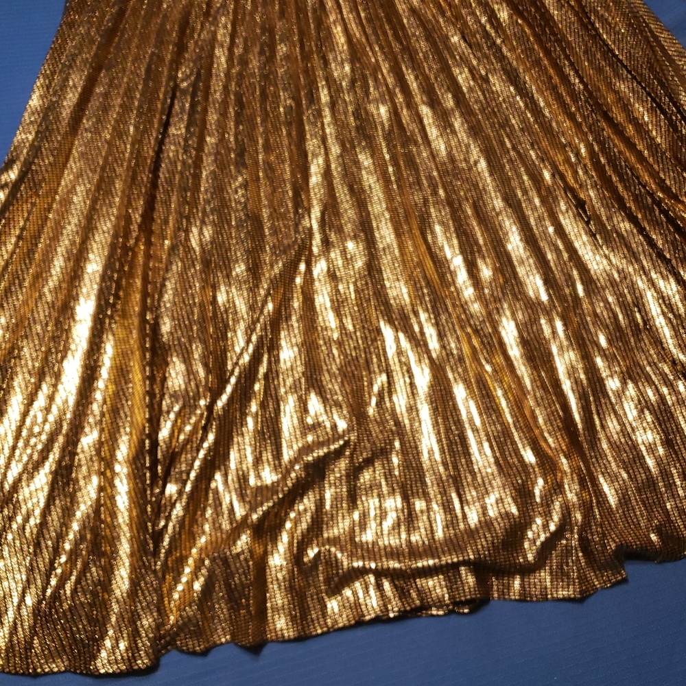 Alfani 3x lady skirt MOD SHIMMER copper Metallic Pleated pull over black slip at